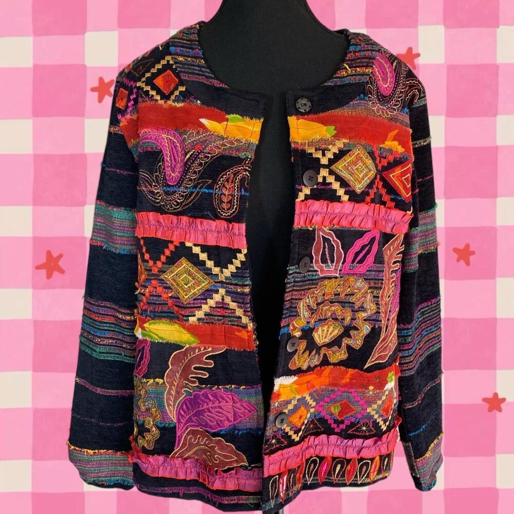 Vtg Choices Multicolored Patchwork Jacket - image 1